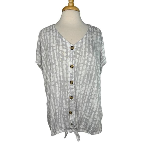 TORRID White Gray Burnout Tie Front Lightweight Blouse Size 3 3X Pullover - Picture 1 of 9
